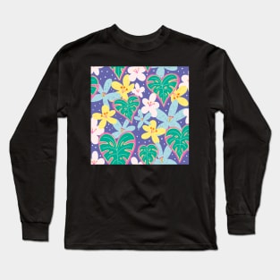 Monstera hearts and tropical florals on very peri Long Sleeve T-Shirt